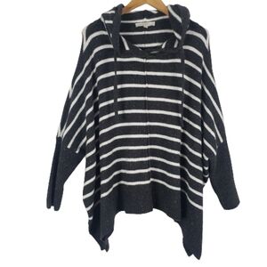 Loft knit striped gray and white hooded sweater